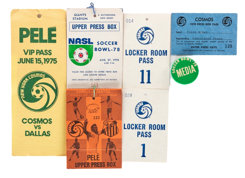 Frank Browns 1975 to 1978 NASL New York Cosmos and Pele Memorabilia Collection Including Passes from His 1st Game with New York and Final Career Game from his Personal Collection with LOA