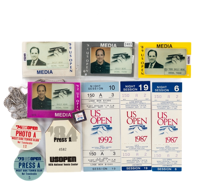 Frank Browns 1970s to 2000s Tennis and Golf Press Pass/Accreditations and Ticket Collection including Numerous U.S. Opens and 2008 Masters from His Personal Collection with LOA