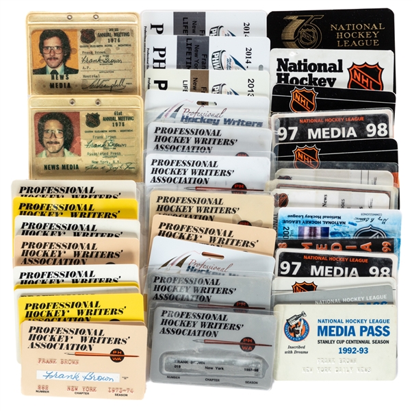 Frank Browns 1970s to 2010s National Hockey League, PHWA, New Jersey Devils and Others Press Passes and Accreditations Collection from His Personal Collection with LOA