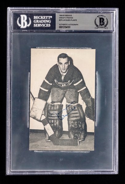 Deceased HOFer Jacques Plante Signed 1950s Montreal Canadiens Postcard - Beckett Certified Authentic Autograph