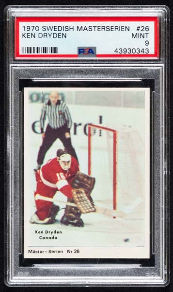 1970-71 Swedish Masterserien #26 HOFer Ken Dryden (Pre-Rookie) - Graded PSA 9