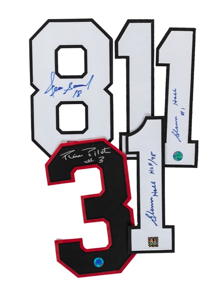 Chicago Black Hawks Signed Jersey Numbers for Hall (2), Pilote and Savard (COAs) - Retired Numbers!