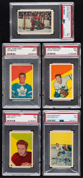 1952-53 Parkhurst PSA-Graded Hockey Cards (19) Including #12 McNeil, #34 HOFer Boivin Rookie, #42 Meeker, #67 HOFer Kelly and #95 HOFer Bentley - All Graded NM 7 