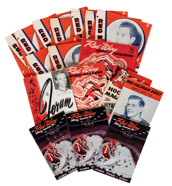 Detroit Red Wings 1947-48 to 1955-56 Detroit Olympia Program Collection of 17 Including Bob Goldham Night Program