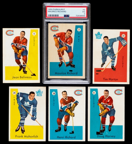 1959-60 Parkhurst Hockey Complete 50-Card Set with PSA-Graded Card #2 HOFer Maurice Richard (VG 3)