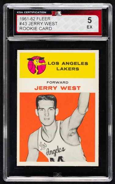 1961-62 Fleer Basketball Card #43 HOFer Jerry West Rookie - Graded KSA 5