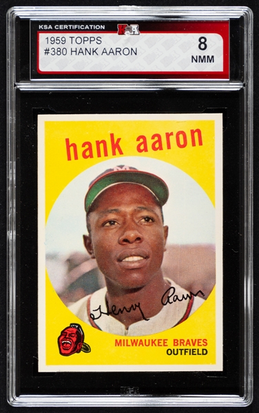 1959 Topps Baseball Card #380 HOFer Hank Aaron - Graded KSA 8