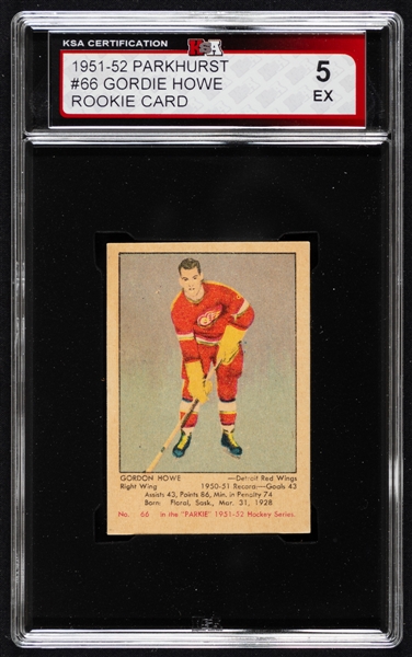 1951-52 Parkhurst Hockey Card #66 HOFer Gordie Howe Rookie – Graded KSA 5