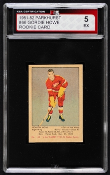 1951-52 Parkhurst Hockey Card #66 HOFer Gordie Howe Rookie – Graded KSA 5