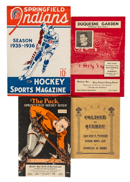 Vintage 1920s/30s Program Collection of 20 Including Rhode Island Reds (9) Plus 1949-50 and 1950-51 Quebec Citadelles Programs with Jean Beliveau 