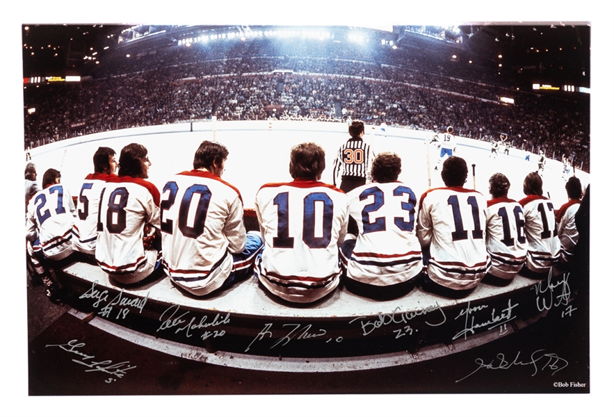 Montreal Canadiens "The Bench" Multi-Signed Photo by 8 with Lafleur, Gainey, Savard and Henri Richard with LOA (10” x 15”)