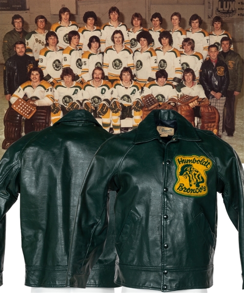 Dave Balons Late-1970s SJHL Humboldt Broncos Leather Jacket and Memorabilia Plus Prince Albert Diefs Chiefs Leather Jacket from His Personal Collection with LOA