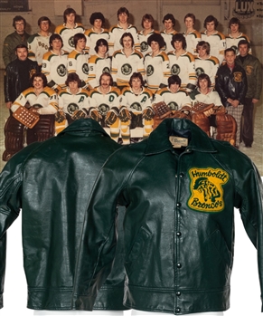 Dave Balons Late-1970s SJHL Humboldt Broncos Leather Jacket and Memorabilia Plus Prince Albert Diefs Chiefs Leather Jacket from His Personal Collection with LOA