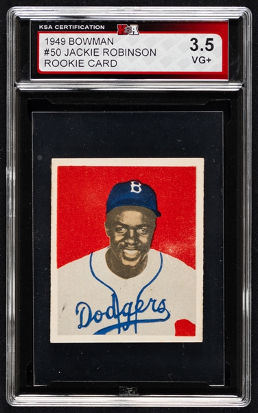 1949 Bowman Baseball Card #50 HOFer Jackie Robinson Rookie - Graded KSA 3.5