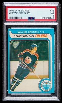 1979-80 O-Pee-Chee Hockey Card #18 HOFer Wayne Gretzky Rookie - Graded PSA 3