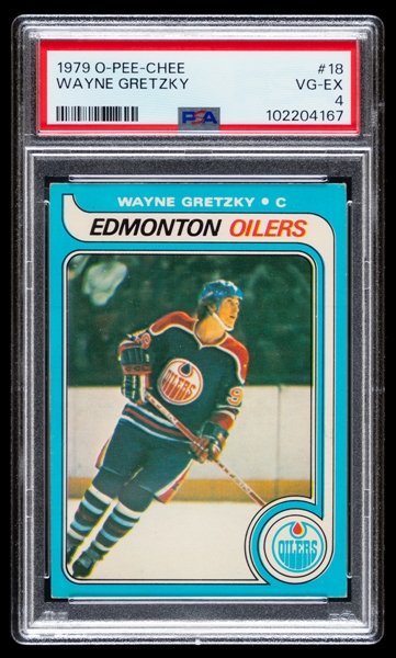 1979-80 O-Pee-Chee Hockey Card #18 HOFer Wayne Gretzky Rookie - Graded PSA 4