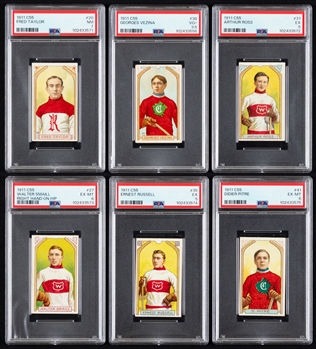 1911-12 Imperial Tobacco C55 Hockey Complete 45-Card Set with PSA-Graded Cards (6) Including HOFers #38 Georges Vezina Rookie (VG+ 3.5), #20 Fred Taylor (NM 7) and #31 Art Ross (EX 5)