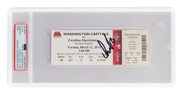 Alexander Ovechkin Signed March 31st 2015 Washington Capitals vs Carolina Hurricanes Full Ticket (PSA/DNA Certified) - Ovechkin Scores 50th Goal of Season - His Sixth 50-Goal Season! - Pop-1 Example!