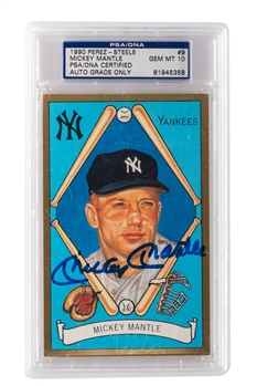 Deceased HOFer Mickey Mantle Signed 1990 Perez-Steele Master Works Postcard (PSA/DNA Certified Authentic Autograph - Autograph Graded GEM MT 10)