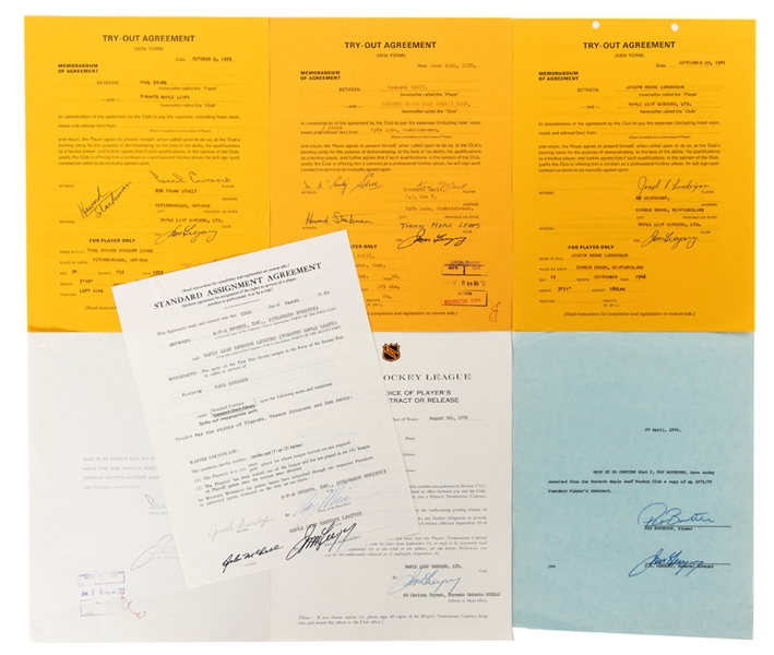 Toronto Maple Leafs 1970s Document Collection of 7 with Signatures/Initials from Deceased HOFers Clarence Campbell and Jim Gregory