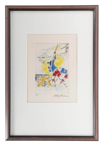 LeRoy Neiman Signed 1972 "Shot On Goal" Hand Colored Framed Artist Proof Etching (16 1/2" x 24")