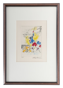 LeRoy Neiman Signed 1972 "Shot On Goal" Hand Colored Framed Artist Proof Etching (16 1/2" x 24")