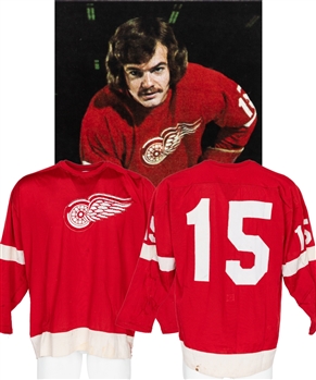 Al Karlanders Early-1970s Detroit Red Wings Game-Worn Jersey with LOA - Heavy Wear! - Team Repairs! - Photo-Matched!