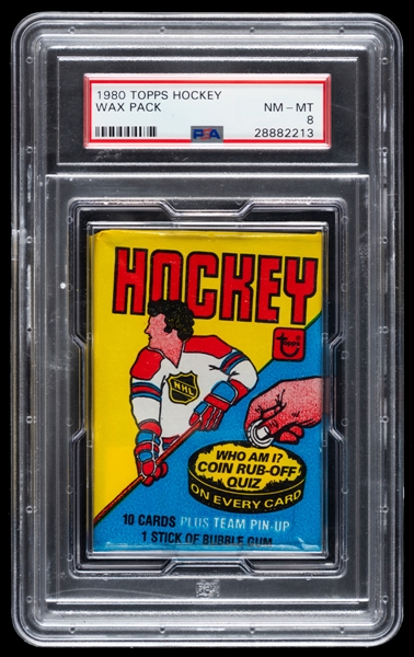 1980-81 Topps Hockey Unopened Wax Pack - Graded PSA NM-MT 8 - Ray Bourque and Mike Gartner Rookie Card Year