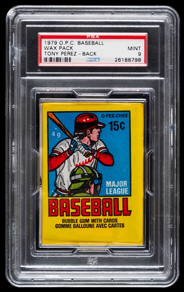 1979 O-Pee-Chee Baseball Unopened Wax Pack - Graded PSA MINT 9 - Tony Perez Card Showing on Back - Ozzie Smith Rookie Card Year