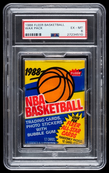 1988-89 Fleer Basketball Unopened Wax Pack - Graded PSA EX-MT 6 - Stockton, Miller, Rodman and Pippen Rookie Card Year