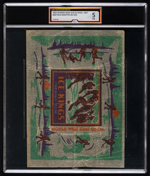 1933-34 World Wide Gum Ice Kings V357 Hockey Outer Wrapper - Graded iCert EX 5