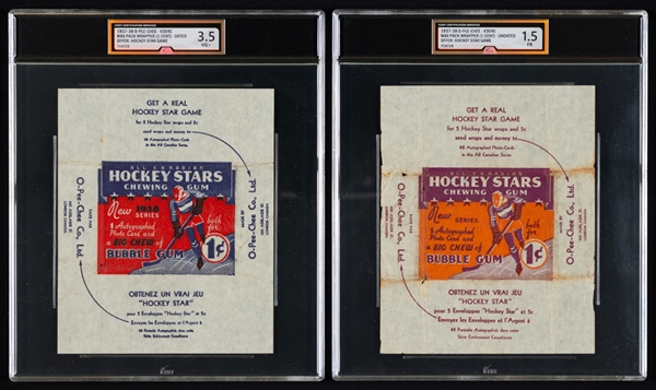 1937-38 O-Pee-Chee V304E Hockey Series "E" Wrappers (3 - Includes Both Variations) - All iCert-Graded