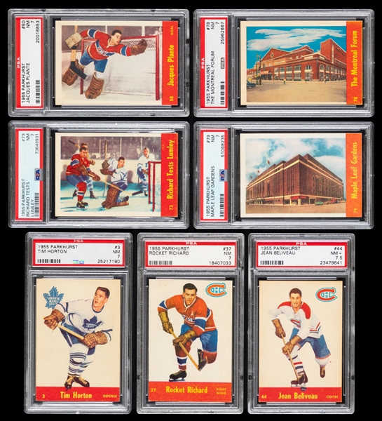 1955-56 Parkhurst Hockey Complete PSA-Graded 79-Card Set - All Cards But One Graded PSA NM 7 or Better! - 8th Current Finest PSA Set with 7.273 Set Rating!