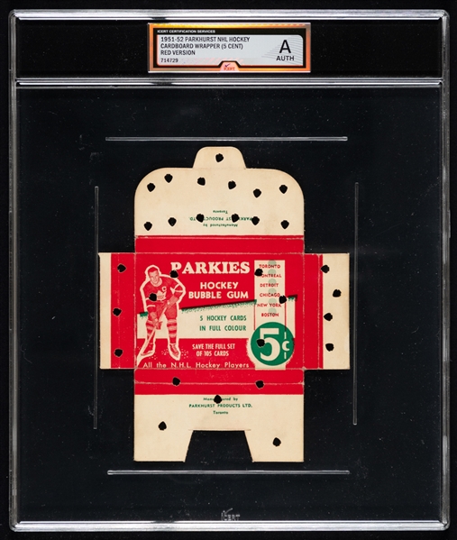 1951-52 Parkhurst Hockey Card Wrapper Box (Red Variation) -  Graded iCert Authentic