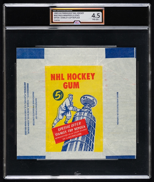 1963-64 Parkhurst Hockey Wrapper (Stanley Cup Replica Offer) - Graded iCert VG-EX+ 4.5