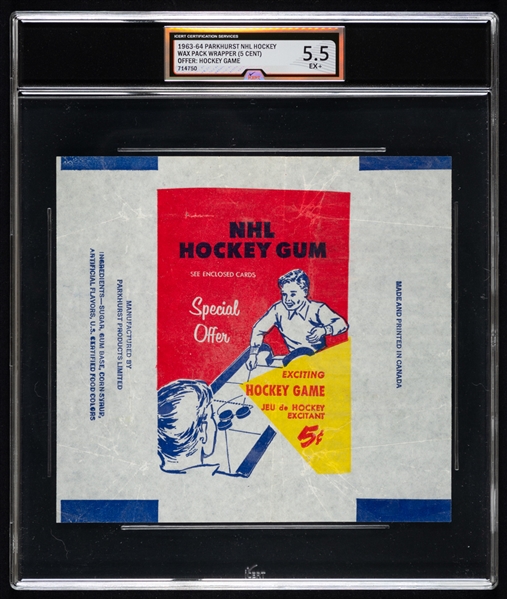 1963-64 Parkhurst Hockey Wrapper (Hockey Game Offer) - Graded iCert EX+ 5.5