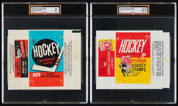 1960-61 Topps Hockey Wrapper (Card Album Offer - Graded iCert VG 3) and 1961-62 Topps Hockey Wrapper (Graded iCert VG+ 3.5) 