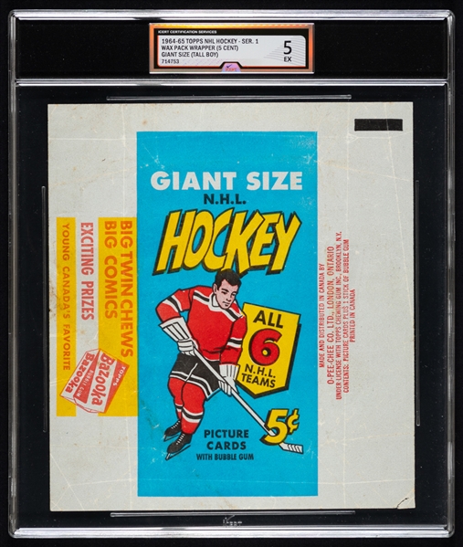 1964-65 Topps Hockey 5-Cent Series 1 Wrapper - Graded iCert EX 5