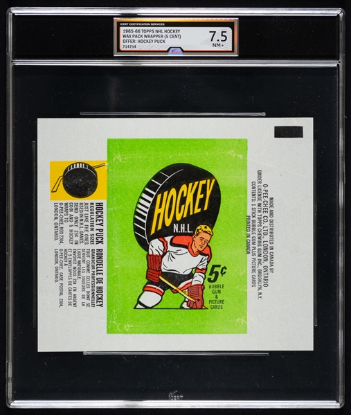 1965-66 Topps Hockey 5-Cent Wrapper (Hockey Puck Offer) - Graded iCert NM+ 7.5