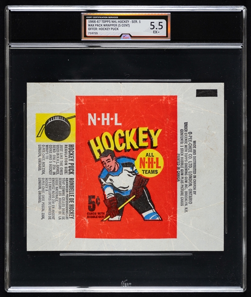 1966-67 Topps Hockey Series 1 Wrapper (Hockey Puck Offer) - Graded iCert EX+ 5.5 - Bobby Orr Rookie Card Year!