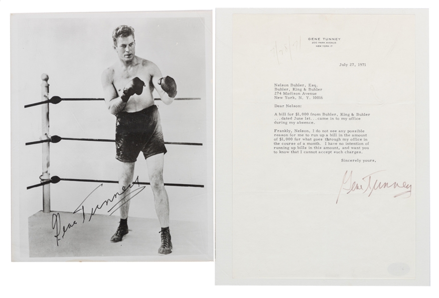 Former Heavyweight Boxing Champion Deceased HOFer Gene Tunney Signed Photo and Signed 1971 Letter with JSA Auction LOA