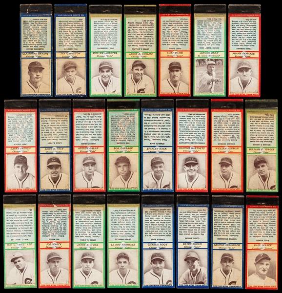 1937 U3-2 Diamond Matchbooks (Third Series Chicago Cubs) Baseball Matchbook Collection Including Two Full Sets and Three Near Sets