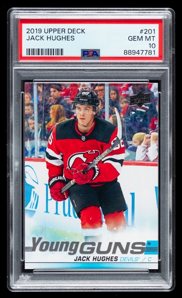 2019-20 Upper Deck Young Guns Hockey Card #201 Jack Hughes Rookie – Graded PSA GEM MT 10