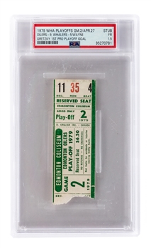 April 27th 1979 Edmonton Oilers vs New England Whalers WHA Playoffs Semi-Finals Game #2 PSA-Graded Ticket Stub - Wayne Gretzky First Pro Playoff Goal! - The Only One Graded by PSA!