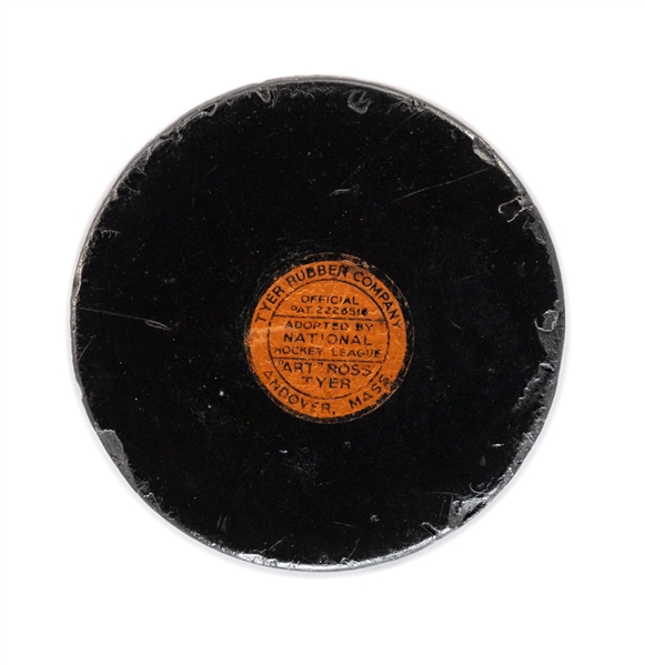 1955-63 Art Ross Tyer Andover Round Logo Puck from the Personal Collection of Frank Brown with LOA