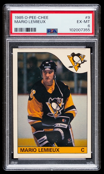 1985-86 O-Pee-Chee Hockey Card #9 HOFer Mario Lemieux Rookie - Graded PSA 6