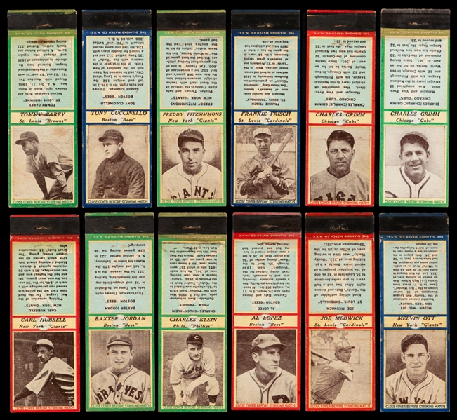 1936 U3-4 Diamond Matchbooks (Fourth Series with Team Name on Back) Baseball Matchbook Collection Including Two Near Complete Sets (12/13) and Extras (9)