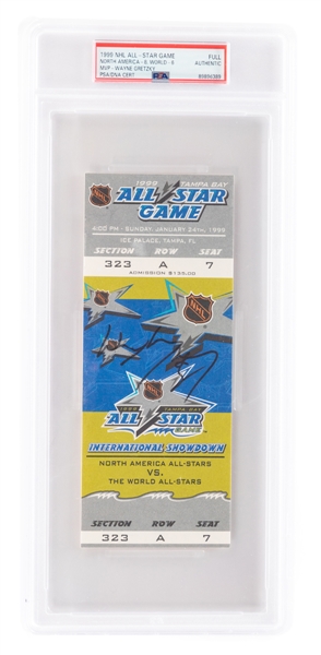 Wayne Gretzky Signed 1999 NHL All-Star Game Full Ticket  (PSA/DNA Certified Authentic Autograph) - Wayne Gretzky Final NHL All-Star Game & Game MVP!