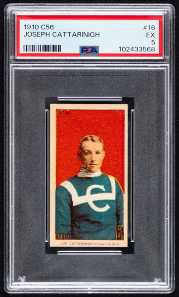 1910-11 Imperial Tobacco C56 Hockey Card #16 HOFer Joseph Cattarinich Rookie - Graded PSA 5