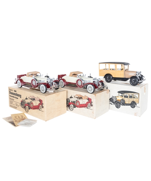 Jim Beam Whiskey Car Decanter Collection of 19 - 1950s Ford Thunderbirds, 1974 Mercedes-Benz 450SLs, Stutz Bearcat, Chevy Bel Air, Corvettes, Dodge Challenger and Others - Most in Original Boxes